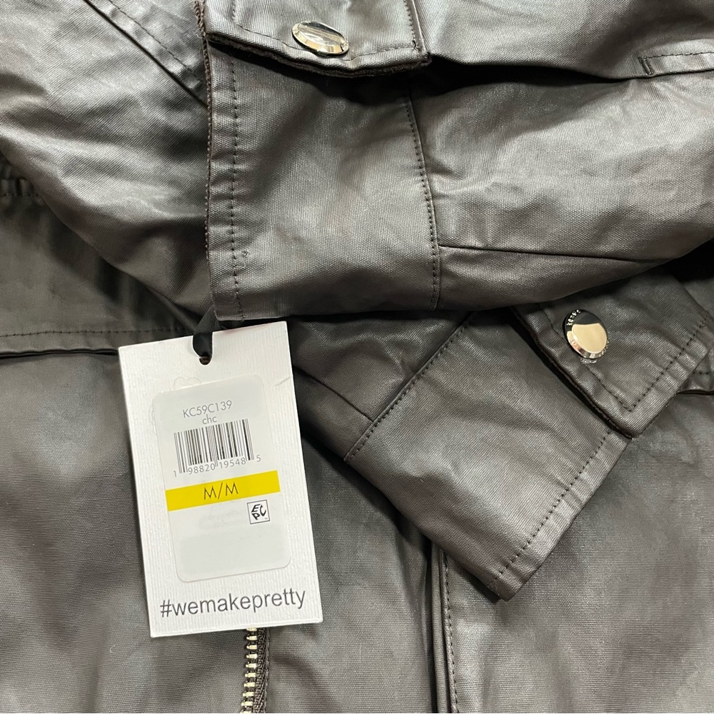 Kensie Waxed Short Barn Jacket In Dark Brown NWT size M Retail $275 - Picture 12 of 13